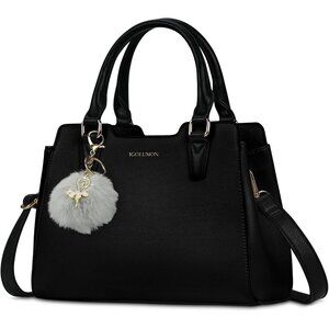 Womens Black PU leather Top-Handle  Waterproof Anti Theft Leather Purses Handbag